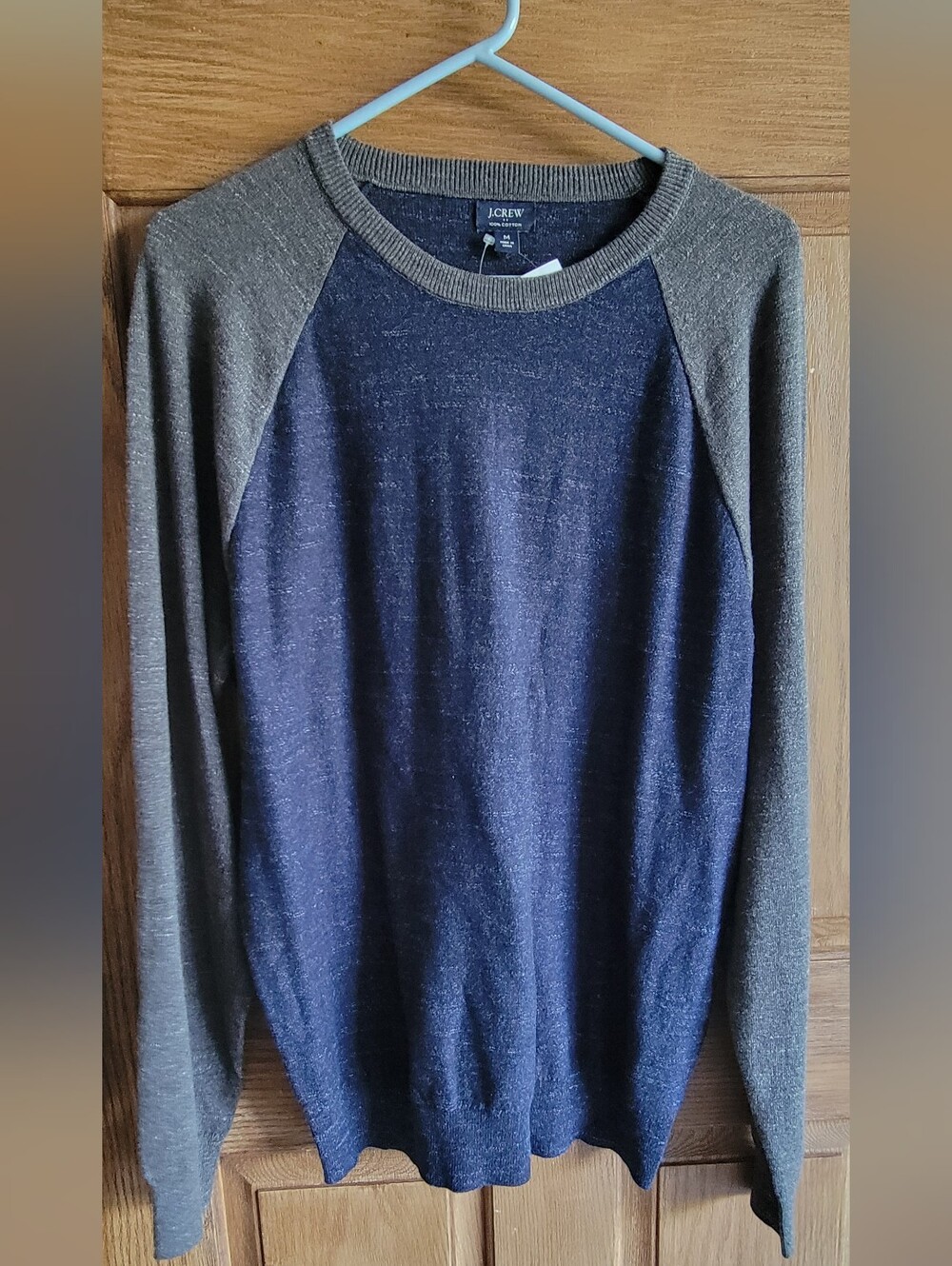 J. Crew Men's Navy Body with Gray Raglan Crewneck Sweater